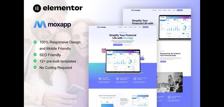 Item cover for download MoxApp - Mobile App & Fintech Startup Elementor Pro Template Kit