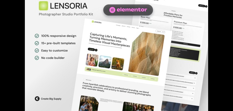 Item cover for download Lensoria - Photographer Studio Portfolio Elementor Template Kit