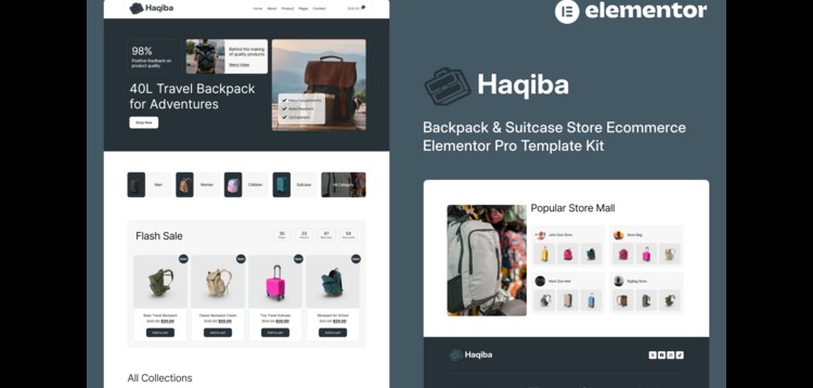 Item cover for download Haqiba - Backpack & Suitcase Store Ecommerce Elementor Pro Template Kit