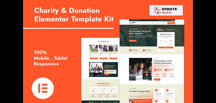 Item cover for download DonateAlfa - Charity & Donation Elementor Pro Template Kit