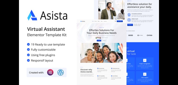Item cover for download Asista - Virtual Assistant Elementor Template Kit