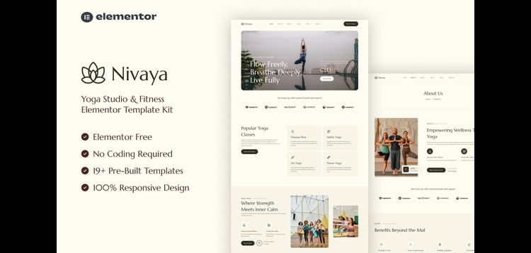 Item cover for download Nivaya - Yoga Studio & Fitness Elementor Template Kit