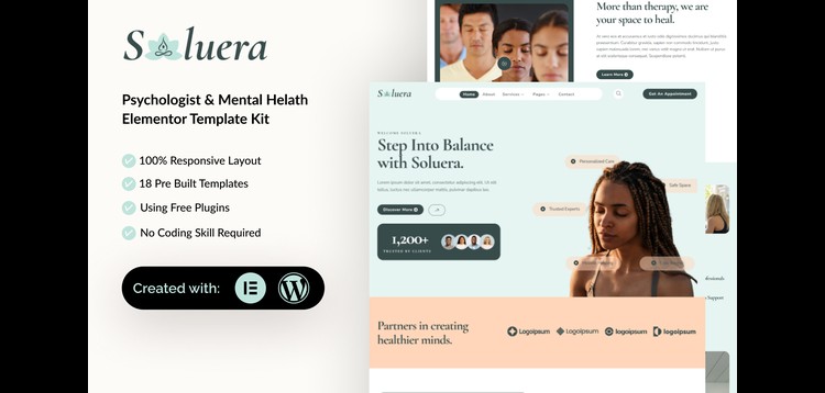 Item cover for download Soluera - Psychologist & Mental Health Elementor Template Kit