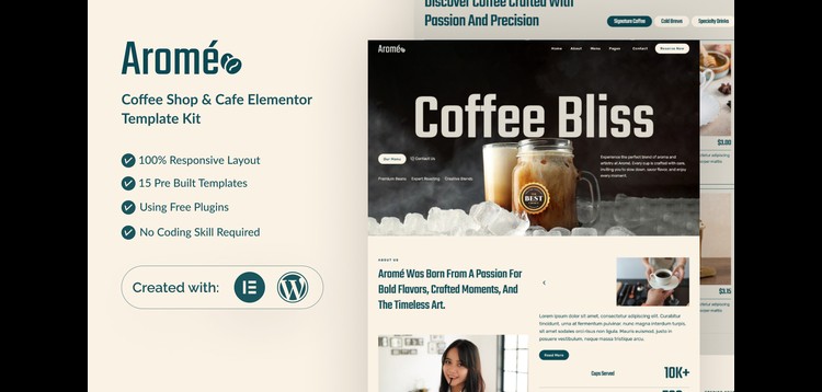 Item cover for download Arome - Coffee Shop & Cafe Elementor Template Kit