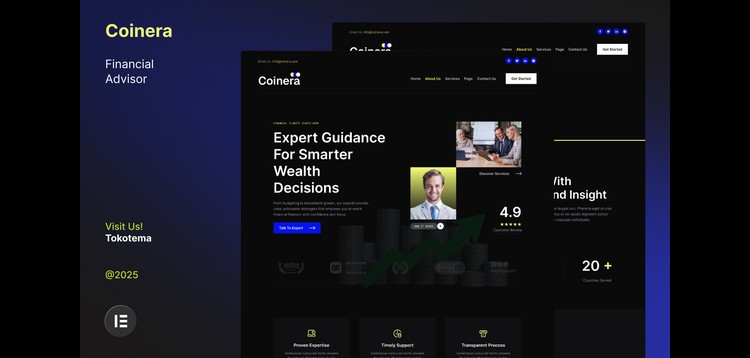 Item cover for download Coinera - Dark Financial Advisor & Coaching Website Elementor Template Kit