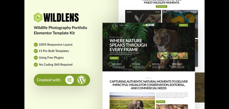 Item cover for download Wildlens - Wildlife Photography Portfolio Elementor Template Kit