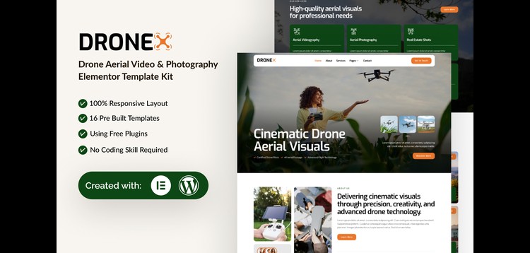Item cover for download Dronex - Drone Aerial Video & Photography Elementor Template Kit