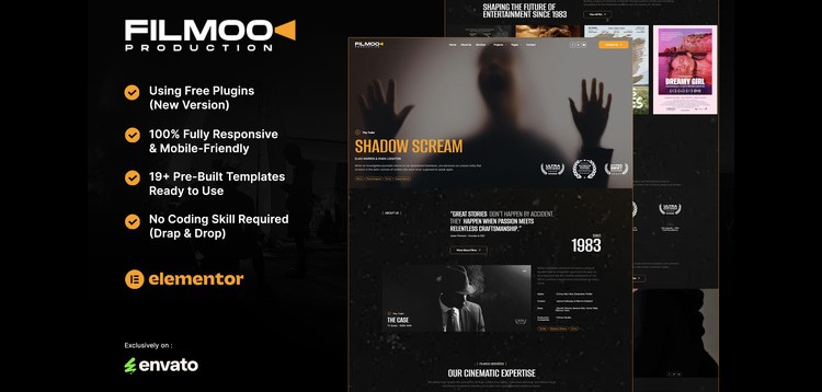 Item cover for download Filmoo - Film, Movie & Video Production Elementor Template Kit