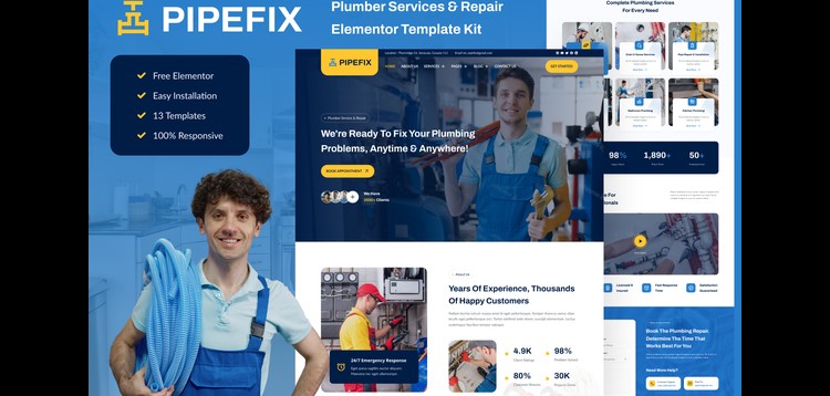 Item cover for download Pipefix - Plumber & Repair Services Elementor Template Kit
