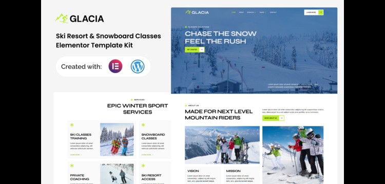 Item cover for download Glacia - Ski Resort & Snowboard Classes Elementor Template Kit