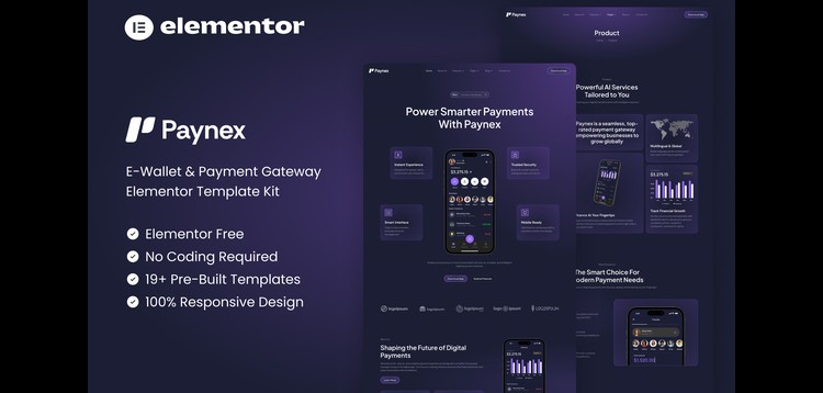 Item cover for download Paynex - E-Wallet & Payment Gateway Elementor Template Kit