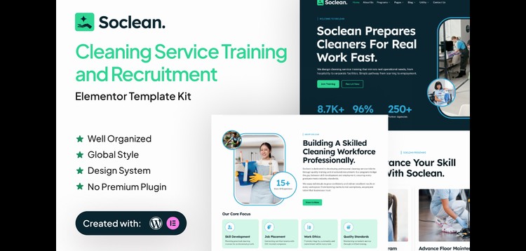 Item cover for download Soclean - Cleaning Service Training and Recruitment Elementor Template Kit