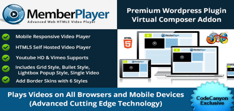 Item cover for download Visual Composer Addon: MemberPlayer HTML5 Video, Youtube, & Vimeo