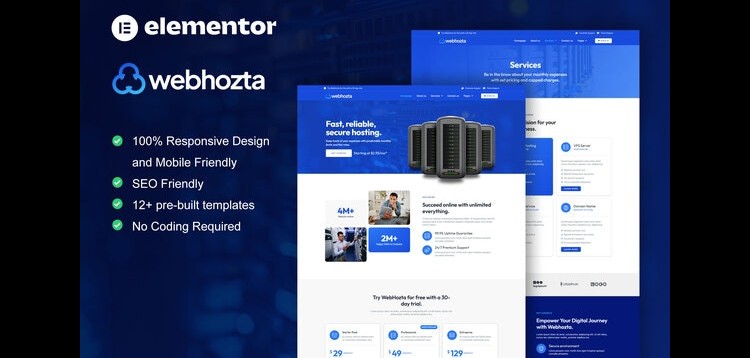 Item cover for download WebHozta- Hosting Service Elementor Template Kit