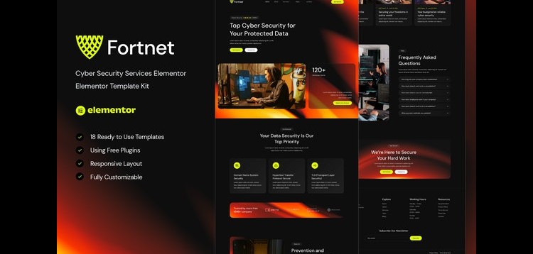 Item cover for download Fortnet - Cyber Security Services Elementor Template Kit