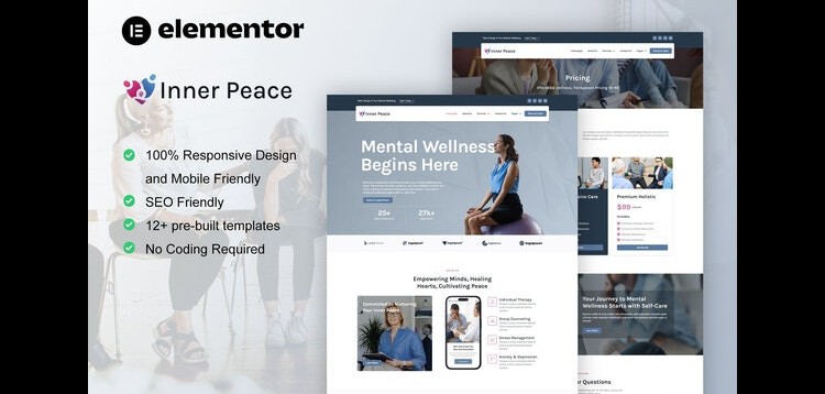 Item cover for download InnerPeace - Mental Health Care Elementor Template Kit