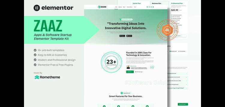 Item cover for download Zaas - Apps & Software Startup Elementor Template Kit