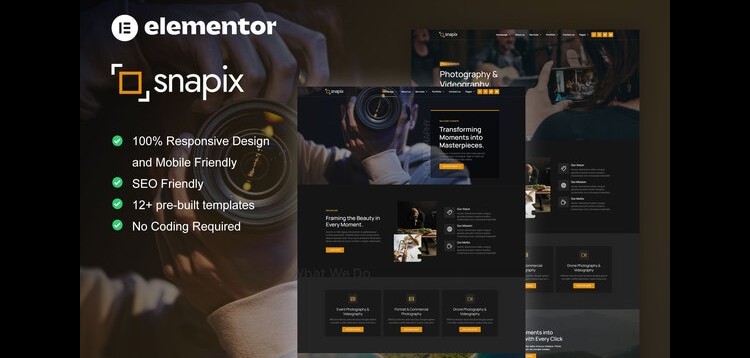 Item cover for download Snapix - Photography & Videography Services Elementor Template Kit